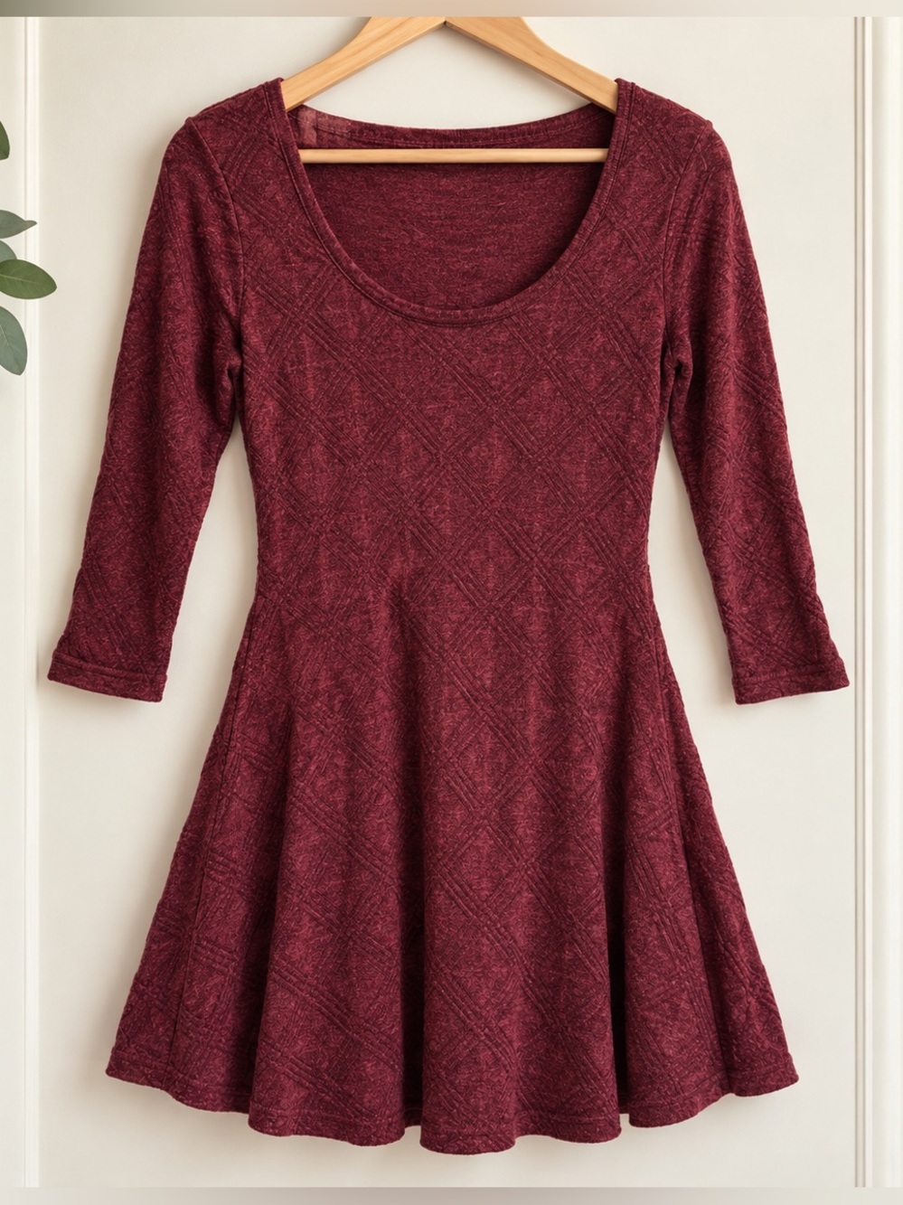 American Eagle Burgundy Fit & Flare Dress Medium 3/4 Sleeve Fall